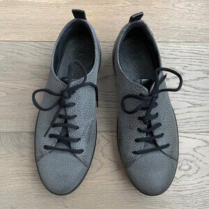 ecco Soft Vlll Fluidform Tech Extra Width Leather Lace Up Shoes Gray Black Sz 10